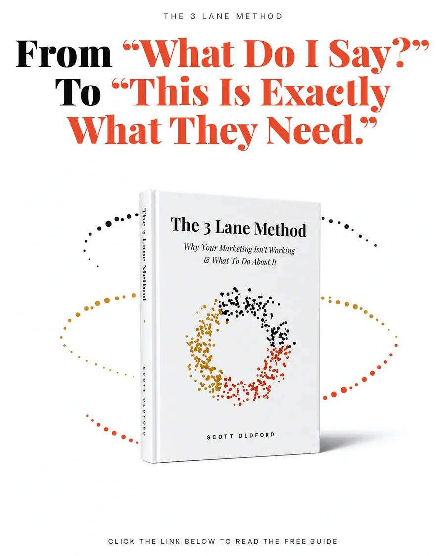 The 3 Lane Method book with a headline about knowing what your audience needs to hear.